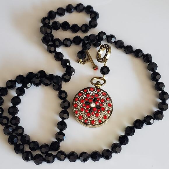 Heidi Daus About Time Pocket Watch Necklace Swarovski Crystals‎ Gold Tone NWOT - Picture 1 of 12